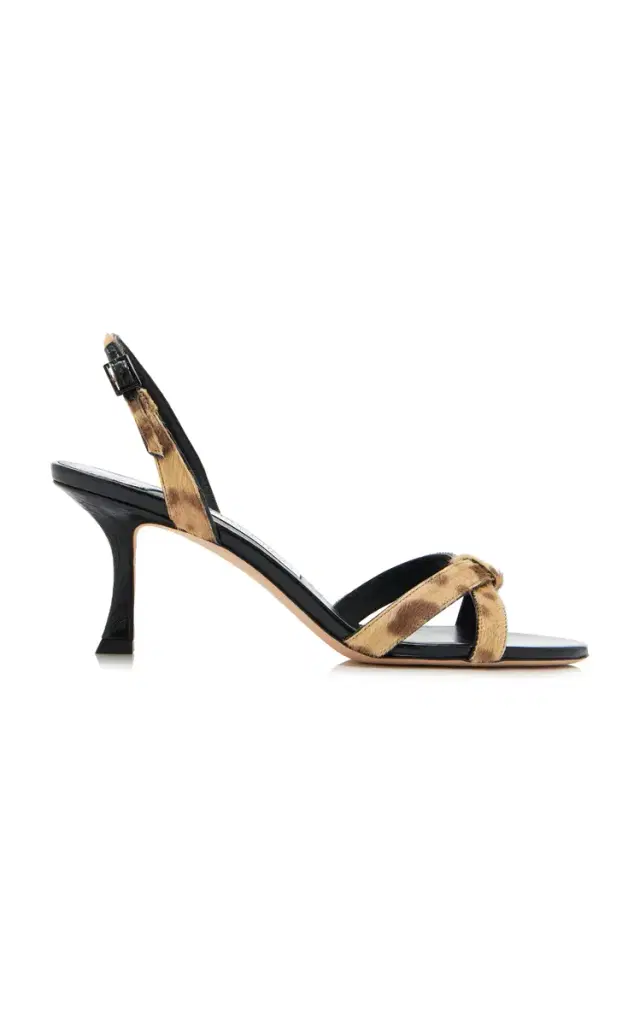 Elsy Leopard-Print Pony Hair Sandals