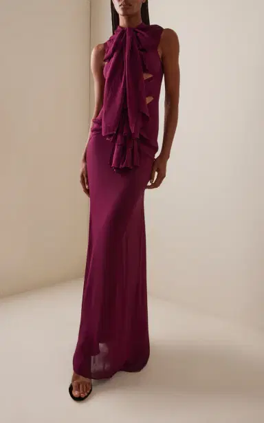 Alaïa Bow-Detailed Georgette Maxi Dress | Thumbnail 2