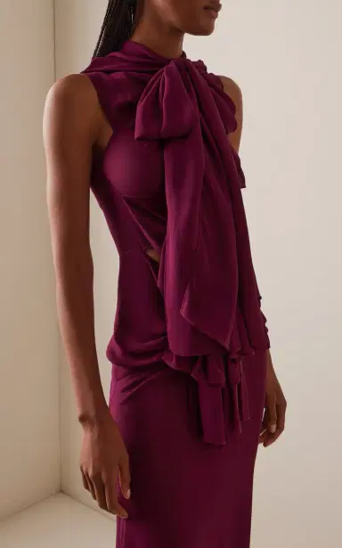 Alaïa Bow-Detailed Georgette Maxi Dress | Thumbnail 3