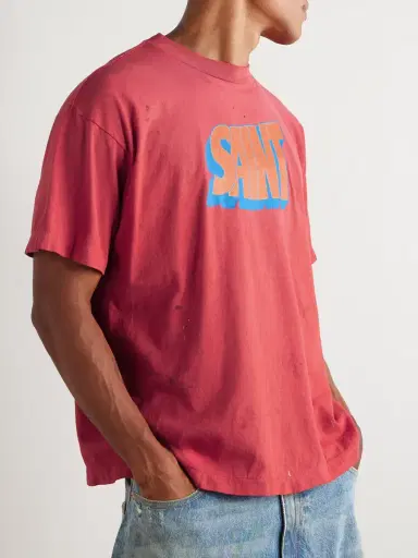SAINT Mxxxxxx Logo-Print Distressed Cotton-Jersey T-Shirt - Men | Thumbnail 3