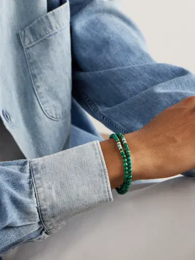 Mikia Sterling Silver Malachite Bracelet - Men | Thumbnail 2
