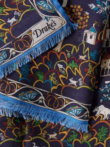 Drake's Frayed Printed Wool and Silk-Blend Scarf - Men | Thumbnail 3 Drake's Frayed Printed Wool and Silk-Blend Scarf - Men | Thumbnail 3