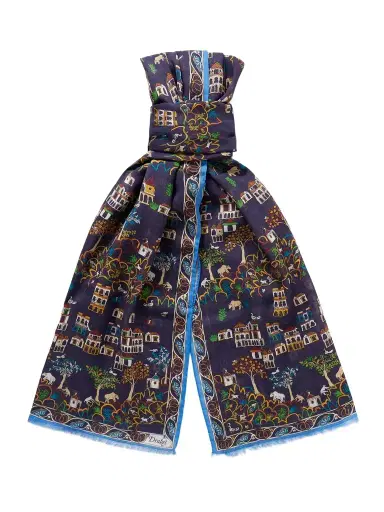 Drake's Frayed Printed Wool and Silk-Blend Scarf - Men | Thumbnail 1 Drake's Frayed Printed Wool and Silk-Blend Scarf - Men | Thumbnail 1