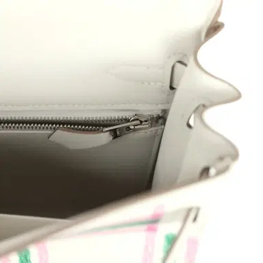 HERMÈS Hermes Kelly Retourne 25 "Tartan Light" Gris Pale, Vert Moyen and Bubblegum Swift Palladium Hardware | Thumbnail 9