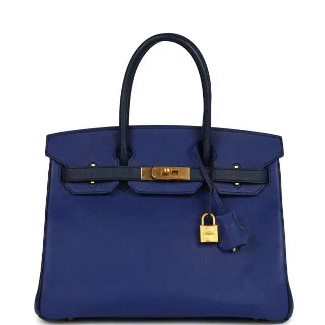hermes Pre-owned Hermes Special Order (HSS) Birkin 30 Bleu Electric and Bleu Saphir Epsom Brushed Gold Hardware