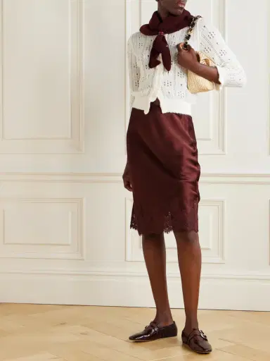 DÔEN Elowette Lace-trimmed Silk-satin Midi Skirt | Thumbnail 2 DÔEN Elowette Lace-trimmed Silk-satin Midi Skirt | Thumbnail 2
