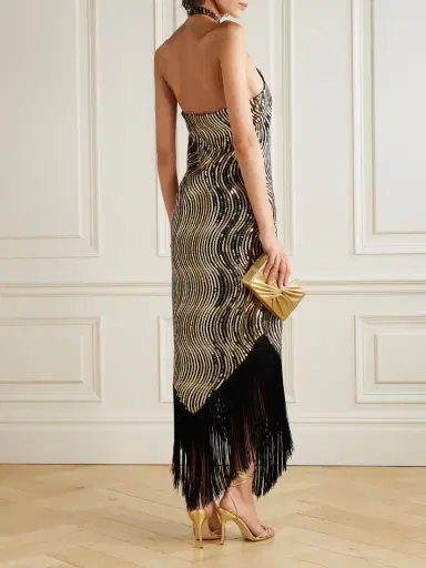 Taller Marmo Nina Flapper Fringed Sequin-embellished Mesh Halterneck Midi Dress | Thumbnail 3 Taller Marmo Nina Flapper Fringed Sequin-embellished Mesh Halterneck Midi Dress | Thumbnail 3