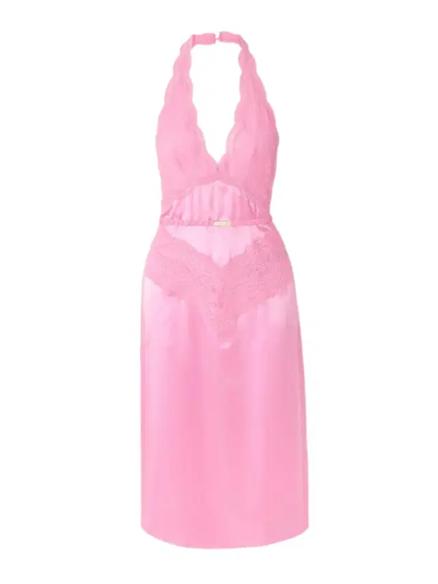 Belted Silk-satin And Lace Halterneck Midi Dress