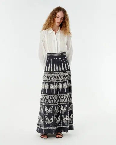 Emporio Sirenuse Camille Skirt with Greek Rooster Embroidery | Thumbnail 6 Emporio Sirenuse Camille Skirt with Greek Rooster Embroidery | Thumbnail 6