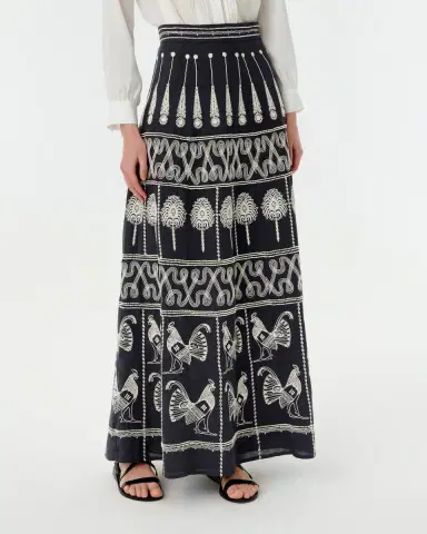 Emporio Sirenuse Camille Skirt with Greek Rooster Embroidery | Thumbnail 8 Emporio Sirenuse Camille Skirt with Greek Rooster Embroidery | Thumbnail 8