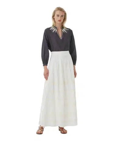 Emporio Sirenuse Camille Skirt with Greek Rooster Embroidery | Thumbnail 1 Emporio Sirenuse Camille Skirt with Greek Rooster Embroidery | Thumbnail 1