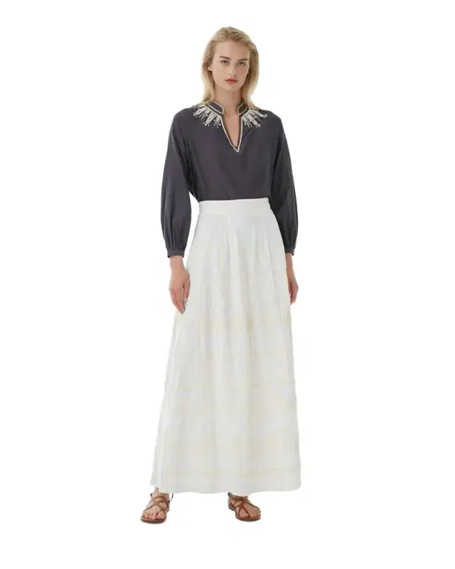 Camille Skirt with Greek Rooster Embroidery