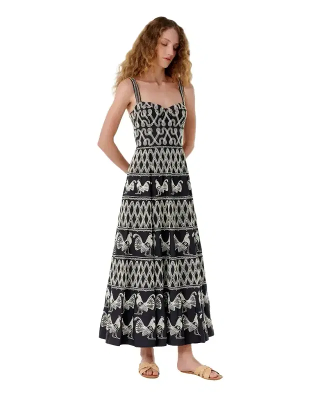 Emporio Sirenuse Elida Dress with Greek Rooster Embroidery