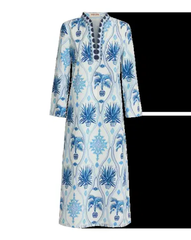 Emporio Sirenuse Giada Caftan in Garden Mesh Cotton Poplin | Thumbnail 4 Emporio Sirenuse Giada Caftan in Garden Mesh Cotton Poplin | Thumbnail 4