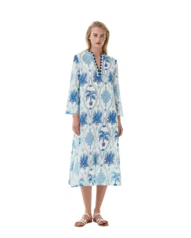 Emporio Sirenuse Giada Caftan in Garden Mesh Cotton Poplin | Thumbnail 1 Emporio Sirenuse Giada Caftan in Garden Mesh Cotton Poplin | Thumbnail 1