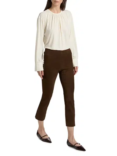 Vince Women's Suede Split-Hem Crop Pants - Chocolate | Thumbnail 2 Vince Women's Suede Split-Hem Crop Pants - Chocolate | Thumbnail 2