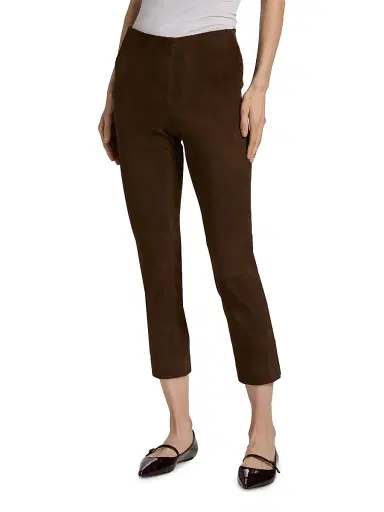 Vince Women's Suede Split-Hem Crop Pants - Chocolate | Thumbnail 3 Vince Women's Suede Split-Hem Crop Pants - Chocolate | Thumbnail 3