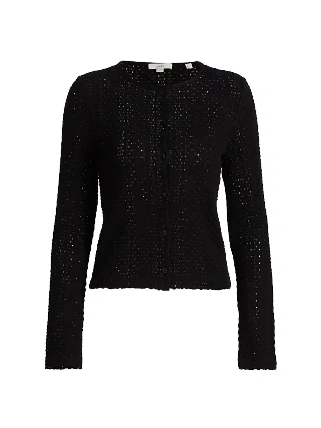 Vince Women's Open-Knit Long-Sleeve Cardigan - Black