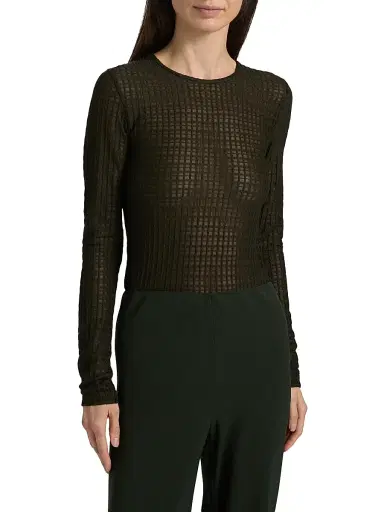 Vince Women's Shadow Grid Long-Sleeve Crewneck Top | Thumbnail 3