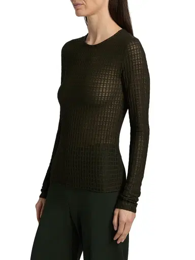 Vince Women's Shadow Grid Long-Sleeve Crewneck Top | Thumbnail 4