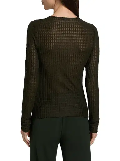 Vince Women's Shadow Grid Long-Sleeve Crewneck Top | Thumbnail 5