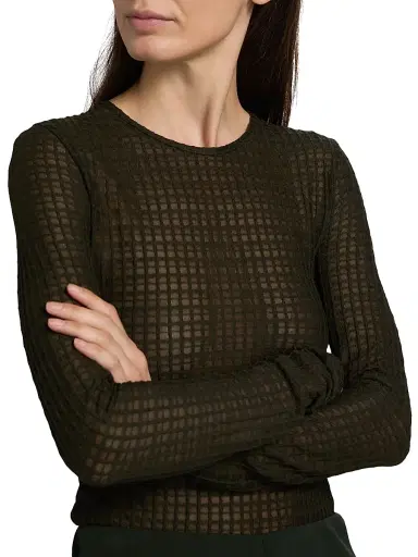 Vince Women's Shadow Grid Long-Sleeve Crewneck Top | Thumbnail 6