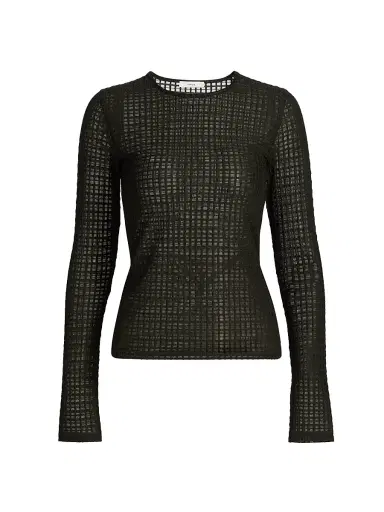 Vince Women's Shadow Grid Long-Sleeve Crewneck Top | Thumbnail 1
