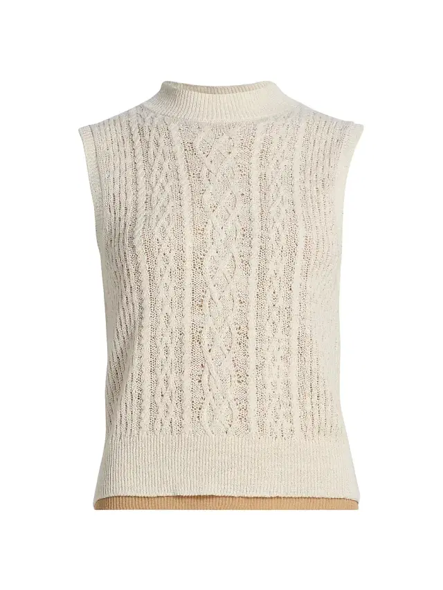 Vince Women's Cable-Knit Double-Layer Mock Turtleneck Vest - Off White Gold Cliff
