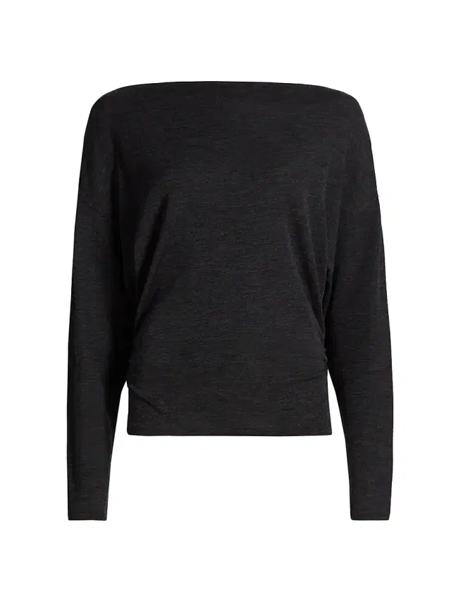 Vince Women's Ruched Wool-Blend Long-Sleeve Top - Dark Grey
