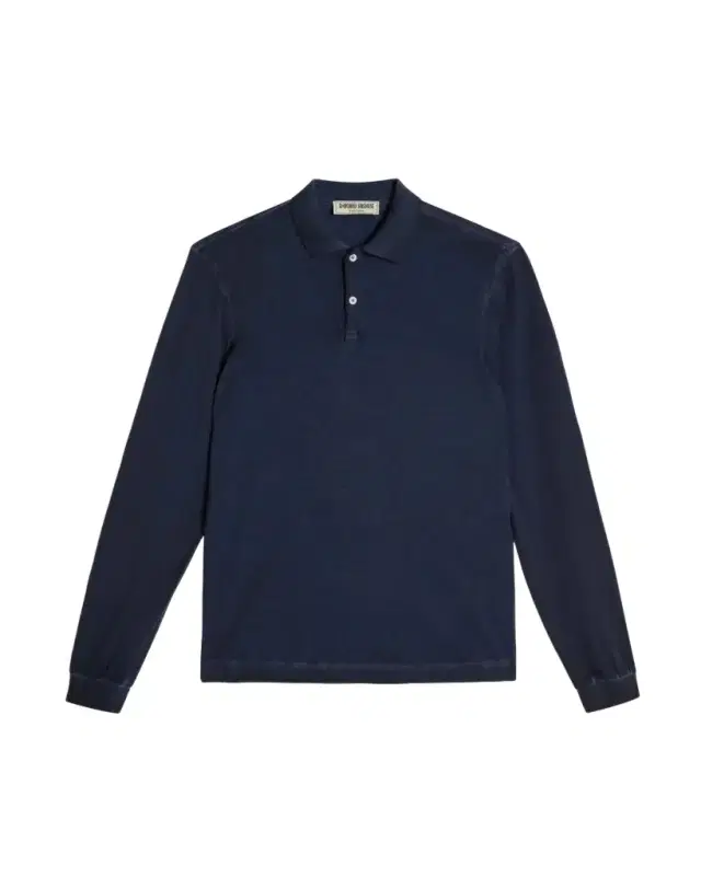 Emporio Sirenuse Long Sleeve Jersey Cotton Polo Shirt Denim