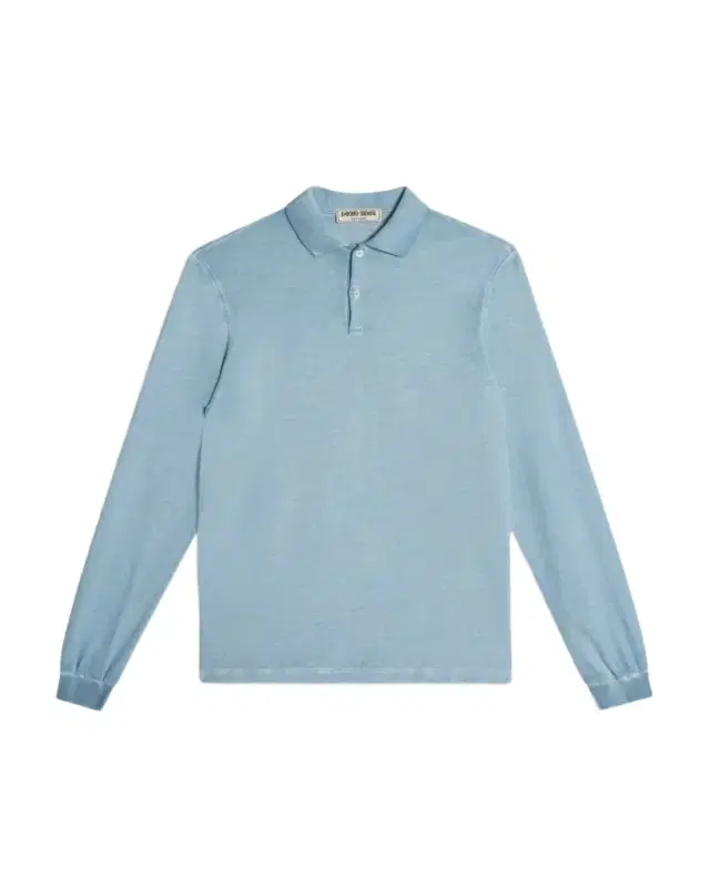Long Sleeve Jersey Cotton Polo Shirt Light Blue
