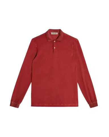 Emporio Sirenuse Long Sleeve Jersey Cotton Polo Shirt Pompeian Red | Thumbnail 1