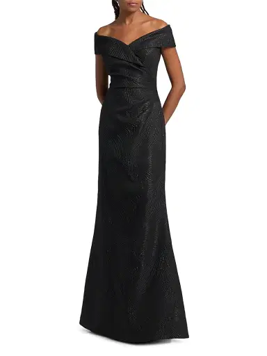 Teri Jon by Rickie Freeman Women's Metallic Wavy Jacquard Portrait Gown | Thumbnail 2