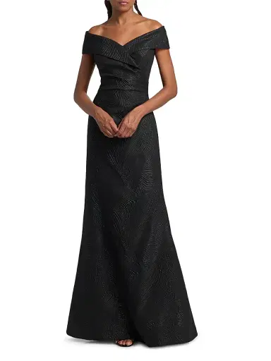 Teri Jon by Rickie Freeman Women's Metallic Wavy Jacquard Portrait Gown | Thumbnail 3