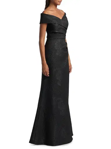 Teri Jon by Rickie Freeman Women's Metallic Wavy Jacquard Portrait Gown | Thumbnail 4