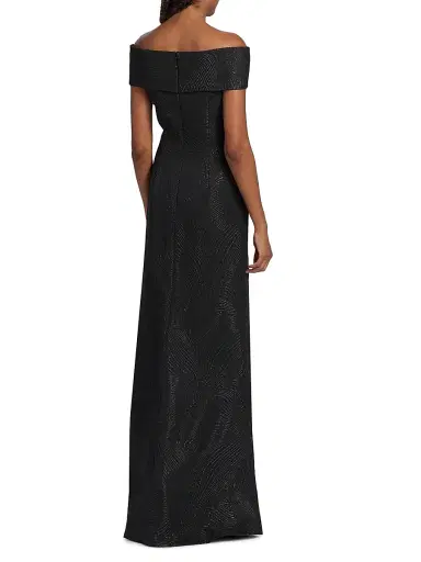Teri Jon by Rickie Freeman Women's Metallic Wavy Jacquard Portrait Gown | Thumbnail 5