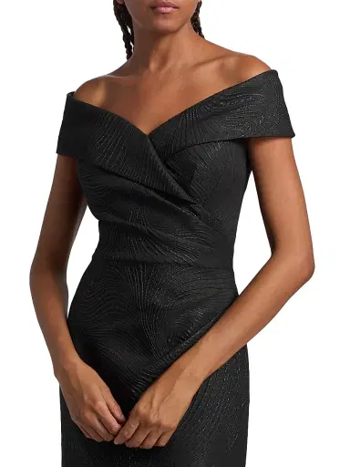 Teri Jon by Rickie Freeman Women's Metallic Wavy Jacquard Portrait Gown | Thumbnail 6