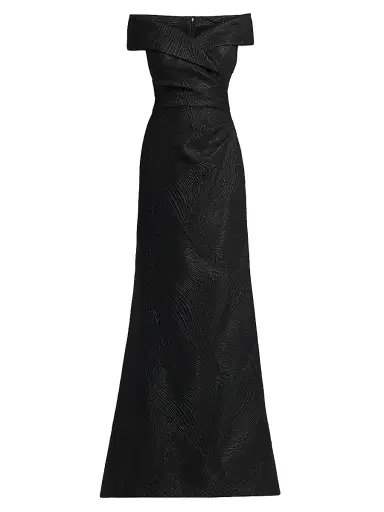 Teri Jon by Rickie Freeman Women's Metallic Wavy Jacquard Portrait Gown | Thumbnail 1