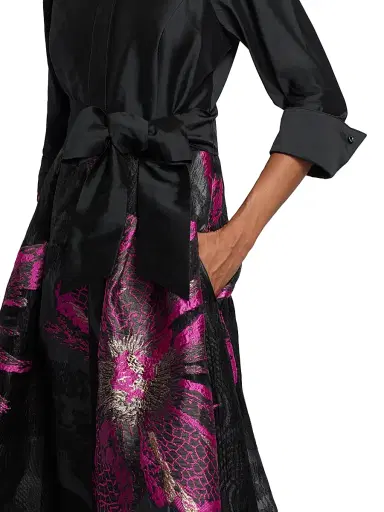 Teri Jon by Rickie Freeman Women's Metallic Floral Jacquard Gown - Black Magenta | Thumbnail 6