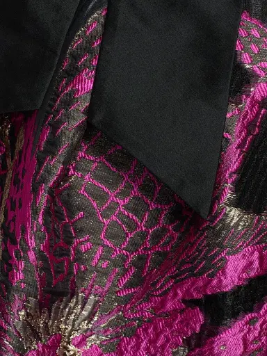 Teri Jon by Rickie Freeman Women's Metallic Floral Jacquard Gown - Black Magenta | Thumbnail 7