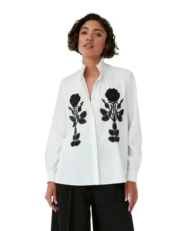 Olla Shirt with Black Rose Embroidery