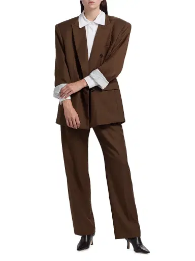 Ronny Kobo Women's 1988 Double-Breasted Wool-Blend Blazer - Chocolate Brown - Size XS | Thumbnail 2