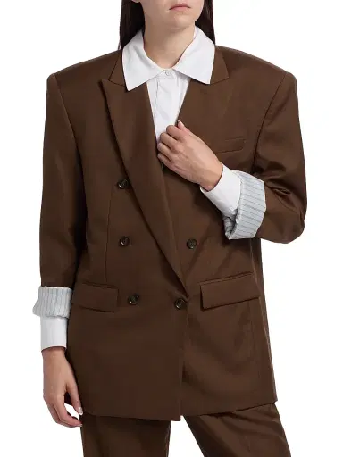 Ronny Kobo Women's 1988 Double-Breasted Wool-Blend Blazer - Chocolate Brown - Size XS | Thumbnail 3