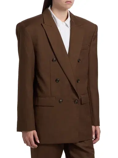 Ronny Kobo Women's 1988 Double-Breasted Wool-Blend Blazer - Chocolate Brown - Size XS | Thumbnail 4