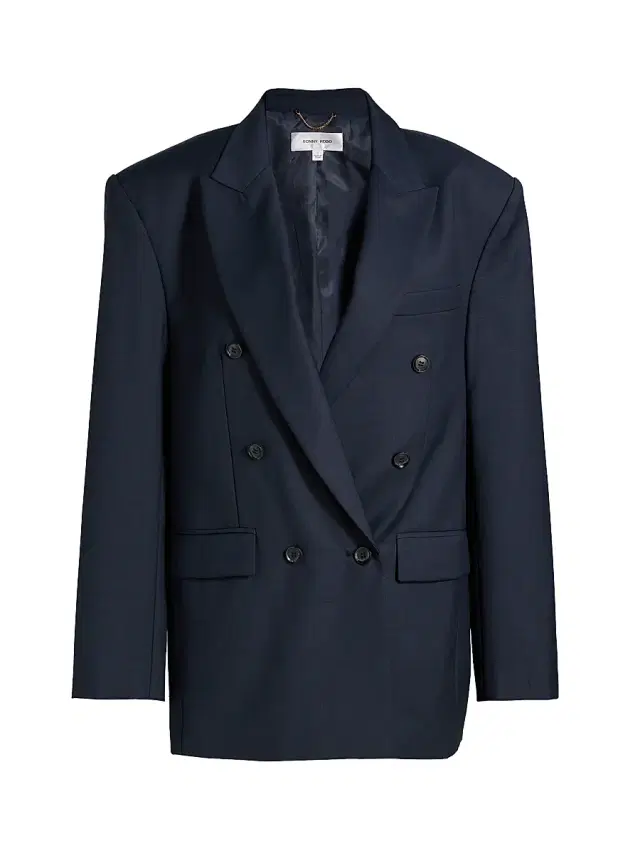 Ronny Kobo Women's 1988 Wool-Blend Double-Breasted Blazer - Navy White