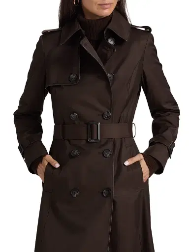 Mercer Collective Women's Faux Leather Trim Trench Coat - Chocolate | Thumbnail 6