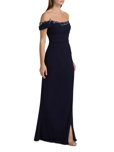 Rene Ruiz Collection Women's Off-The-Shoulder Crepe Gown - Navy - Size 14 | Thumbnail 2 Rene Ruiz Collection Women's Off-The-Shoulder Crepe Gown - Navy - Size 14 | Thumbnail 2