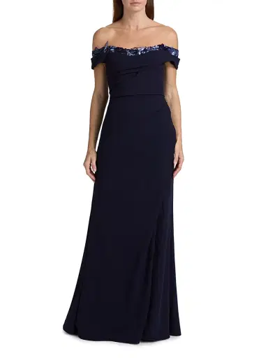 Rene Ruiz Collection Women's Off-The-Shoulder Crepe Gown - Navy - Size 14 | Thumbnail 3 Rene Ruiz Collection Women's Off-The-Shoulder Crepe Gown - Navy - Size 14 | Thumbnail 3