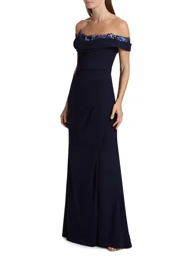 Rene Ruiz Collection Women's Off-The-Shoulder Crepe Gown - Navy - Size 14 | Thumbnail 4 Rene Ruiz Collection Women's Off-The-Shoulder Crepe Gown - Navy - Size 14 | Thumbnail 4