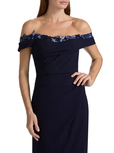 Rene Ruiz Collection Women's Off-The-Shoulder Crepe Gown - Navy - Size 14 | Thumbnail 6 Rene Ruiz Collection Women's Off-The-Shoulder Crepe Gown - Navy - Size 14 | Thumbnail 6